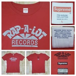 Supreme RAP-A-LOT RECORDS Tee SS17 Large Red Parental Advisory Double-Sided EUC